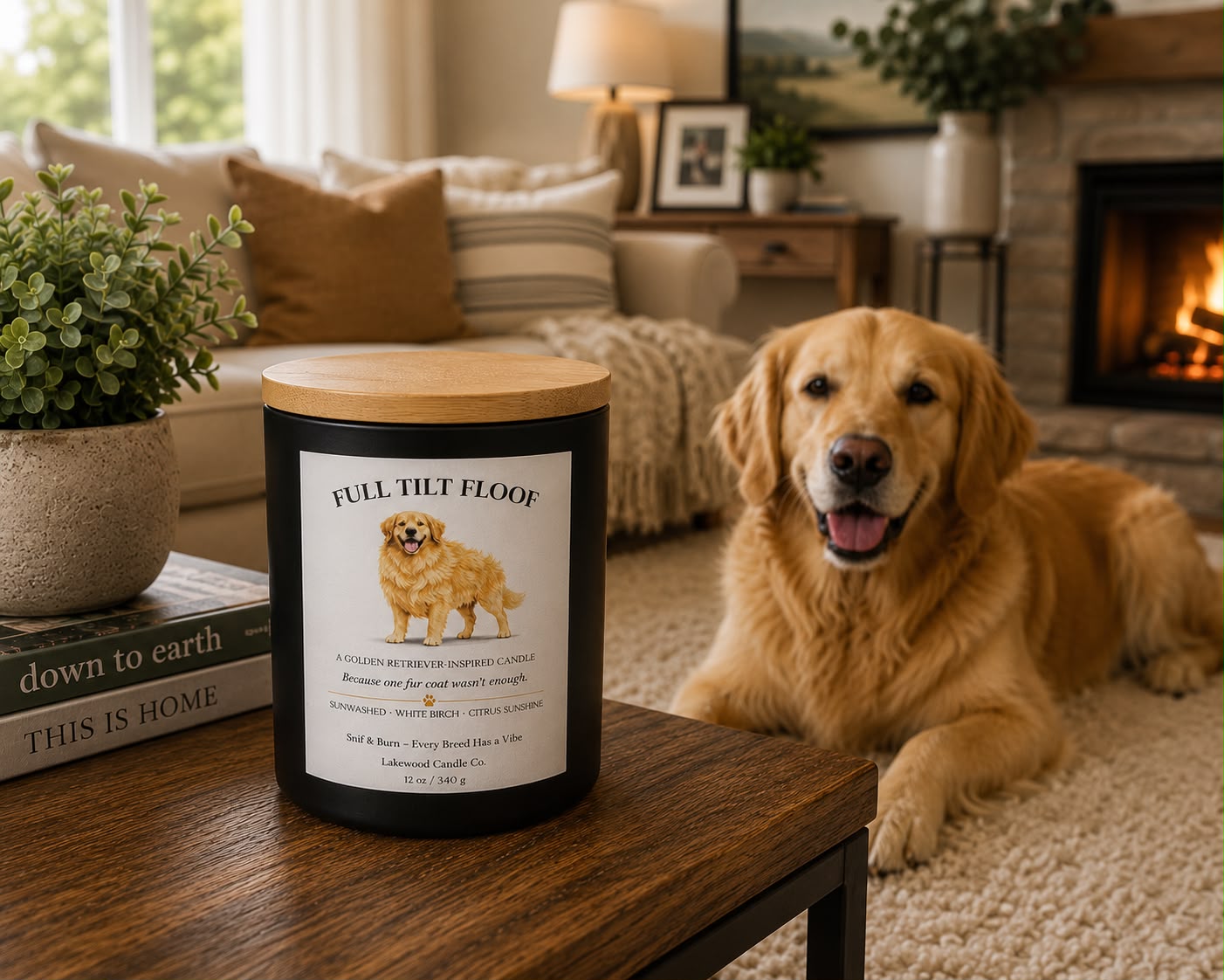 Full Tilt Floof – Golden Retriever Inspired Candle | Coconut Soy Wax – 12oz