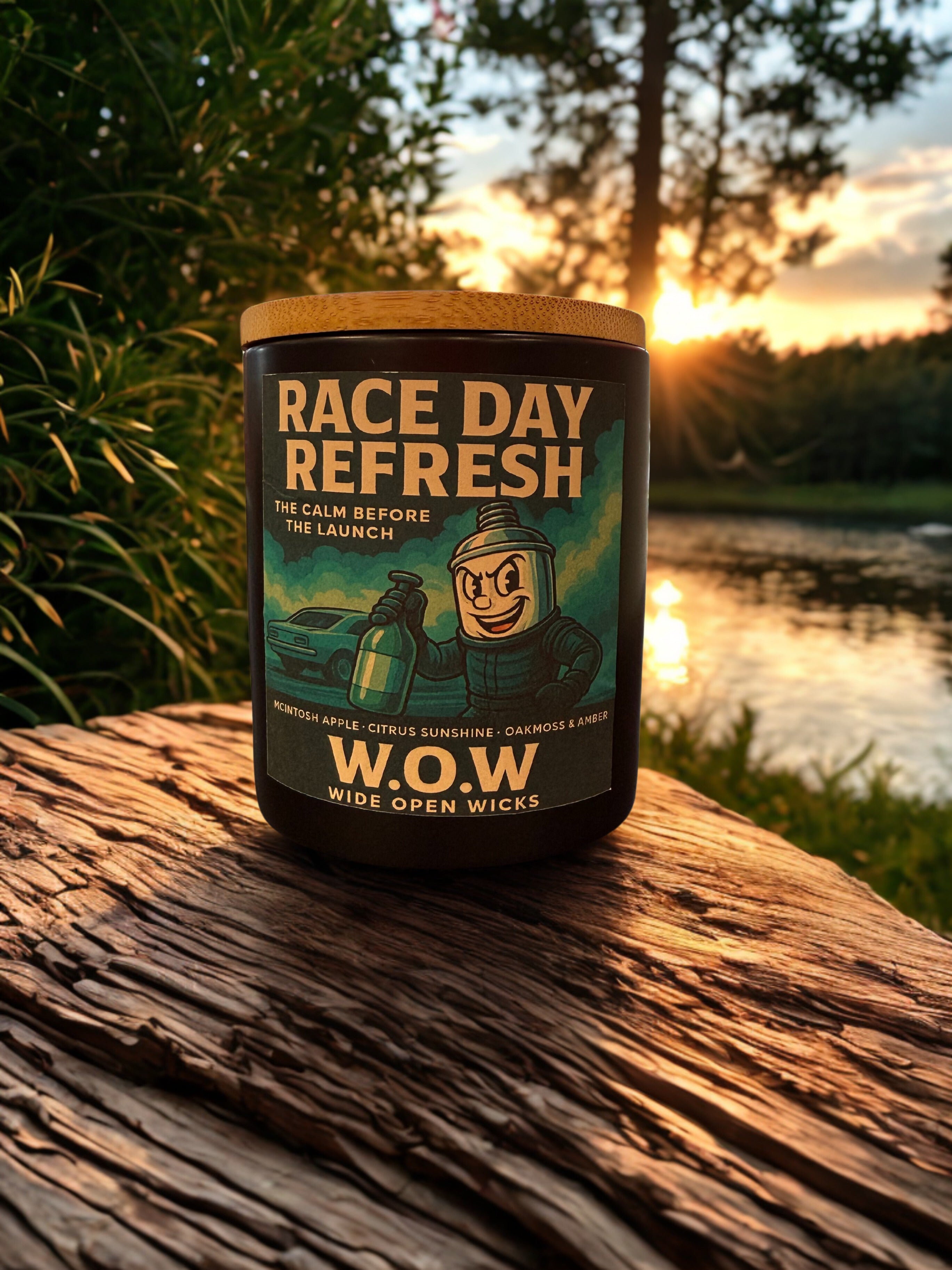 Race Day Refresh – McIntosh Apple, Citrus Sunshine & Oakmoss Amber | Wide Open Wicks Candle by Lakewood Candle Co.