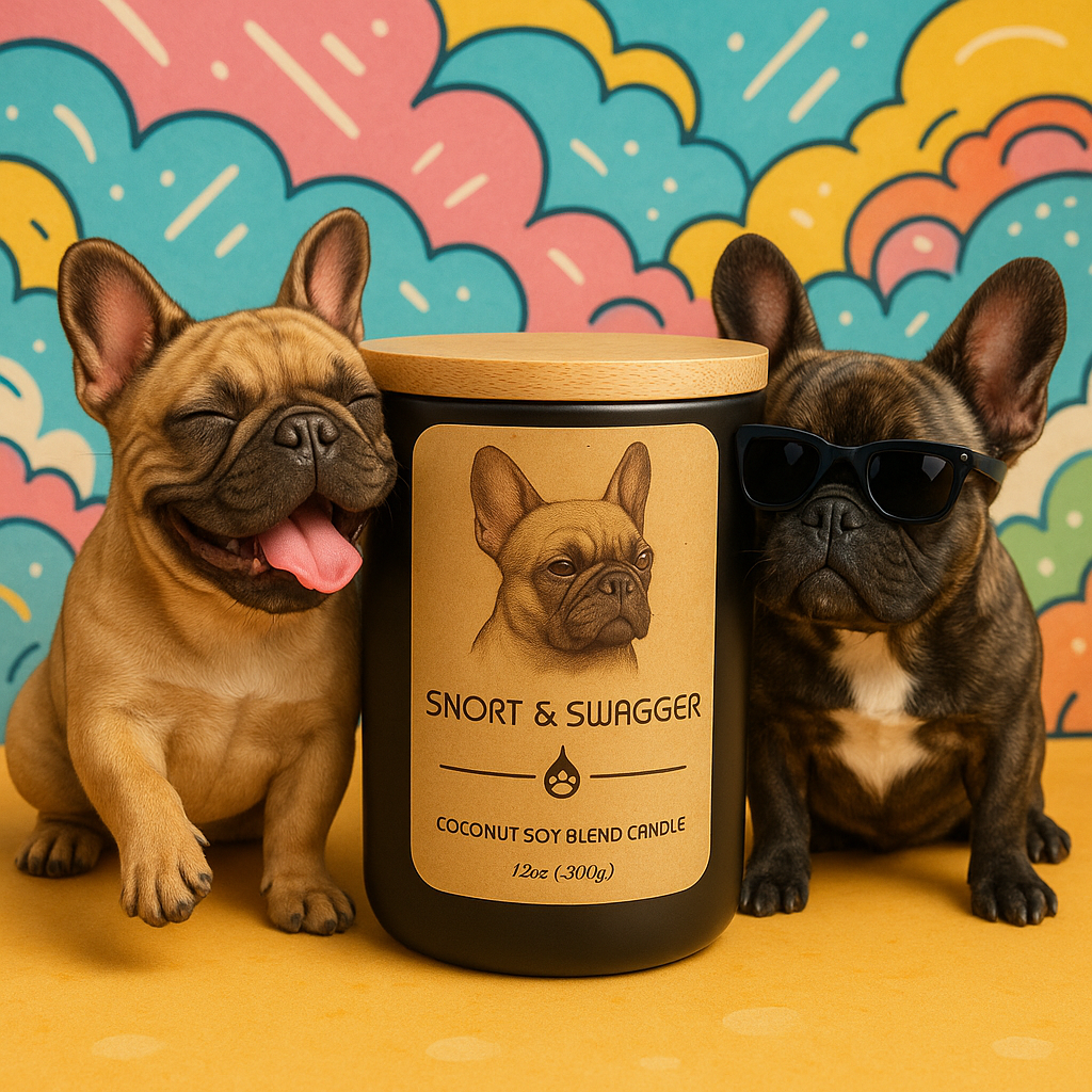 Snort & Swagger – French Bulldog-Inspired Candle | Golden Hour, Cashmere Musk, Gilded Mandarin | Coconut Soy Wax – 12oz