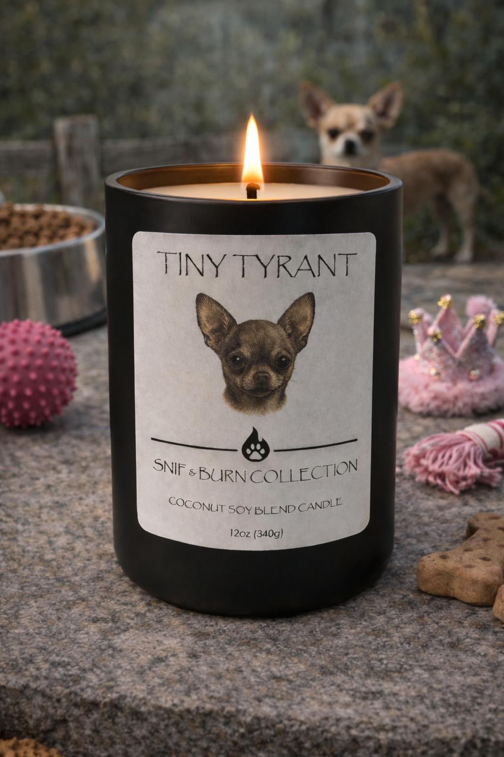 Tiny Tyrant – Chihuahua Inspired Candle with Nag Champa, Blood Orange, Crystallized Ginger & Cardamom | Coconut Sox Wax – 12oz