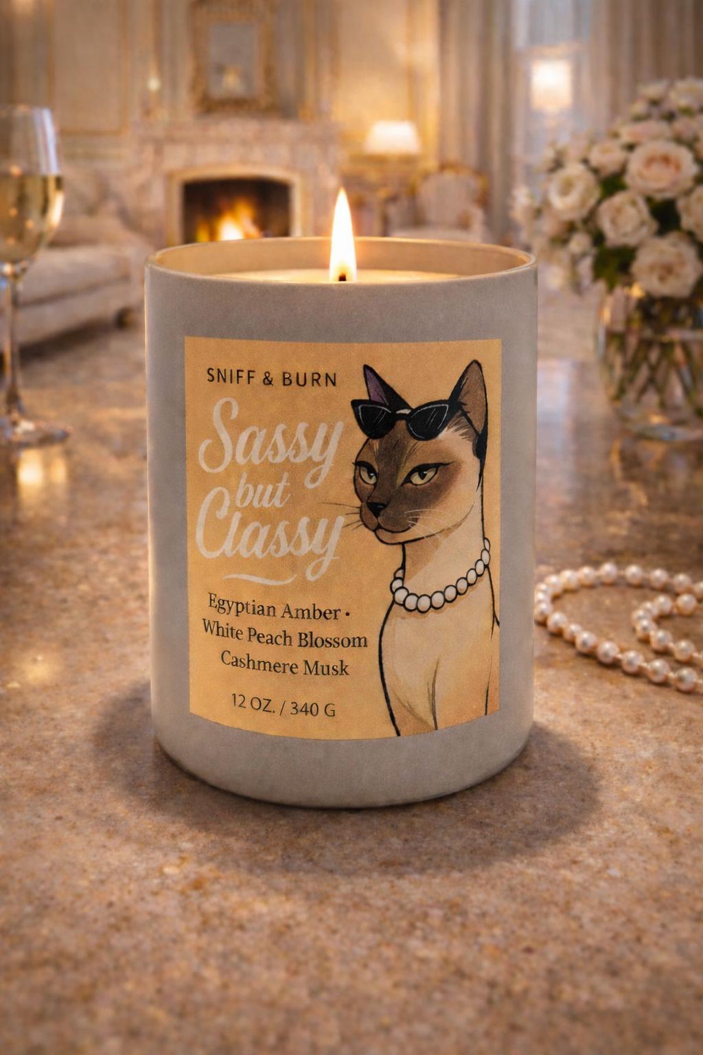 Sassy but Classy - Cat Inspired Candle with Egyptian Amber, White Peach Blossom and Cashmere Musk | Coconut Sox Wax – 12oz