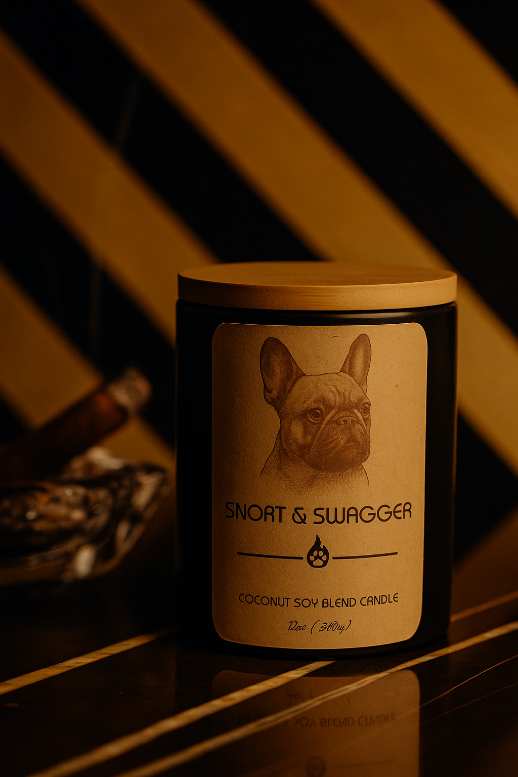 Snort & Swagger – French Bulldog-Inspired Candle | Golden Hour, Cashmere Musk, Gilded Mandarin | Coconut Soy Wax – 12oz