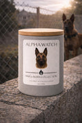 Alpha Watch – Belgian Malinois Inspired Candle with White Peach Blossom, Rose & Oud, Bergamot Element, and Smoked Oud | Coconut Sox Wax – 12oz