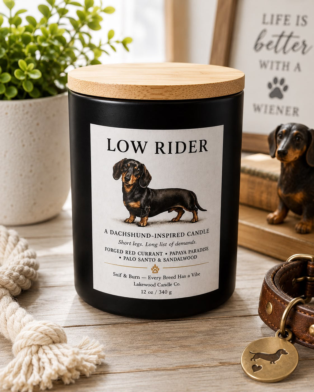 Low Rider – Dachshund Inspired Candle | Coconut Soy Wax – 12oz