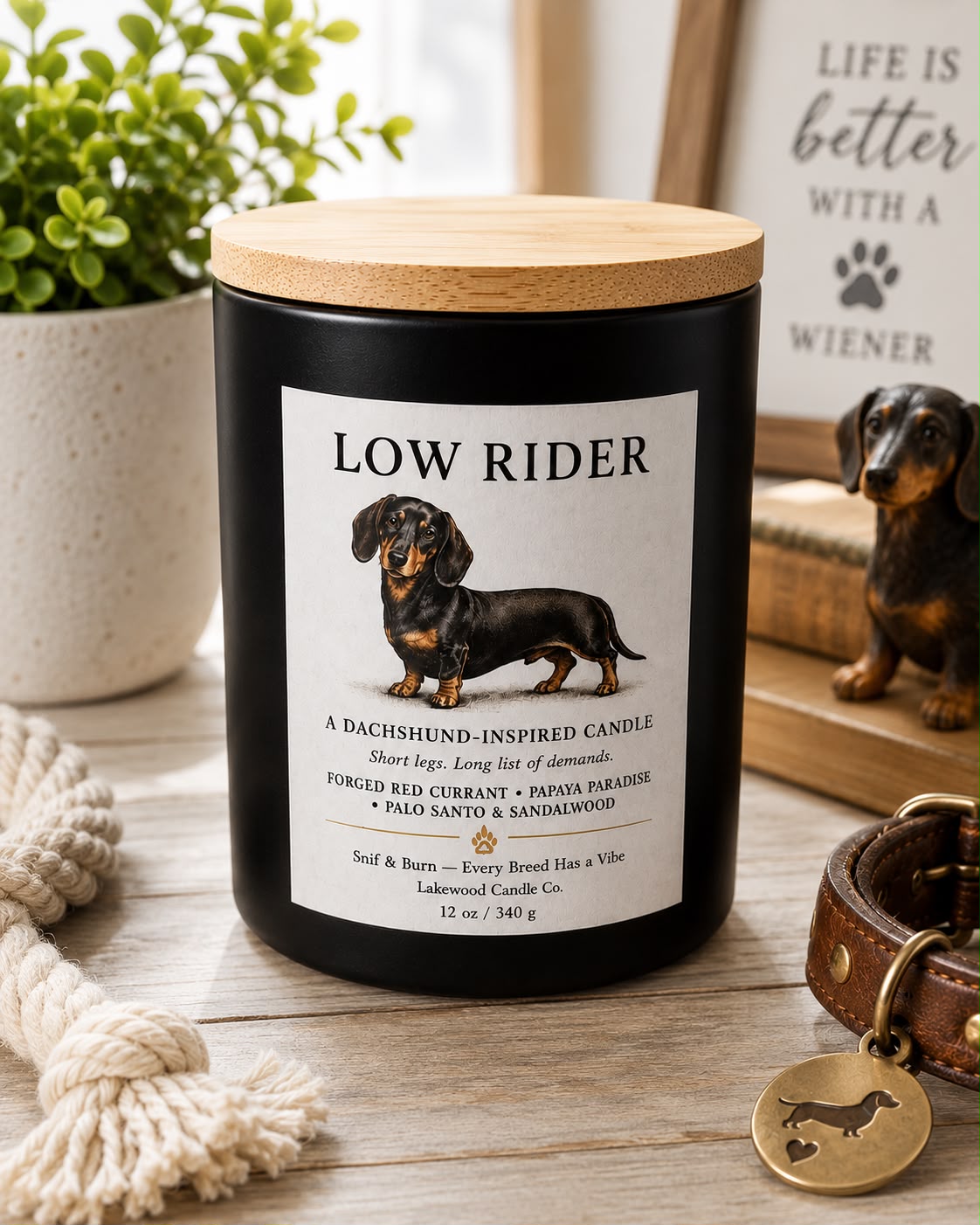 Low Rider – Dachshund Inspired Candle | Coconut Soy Wax – 12oz
