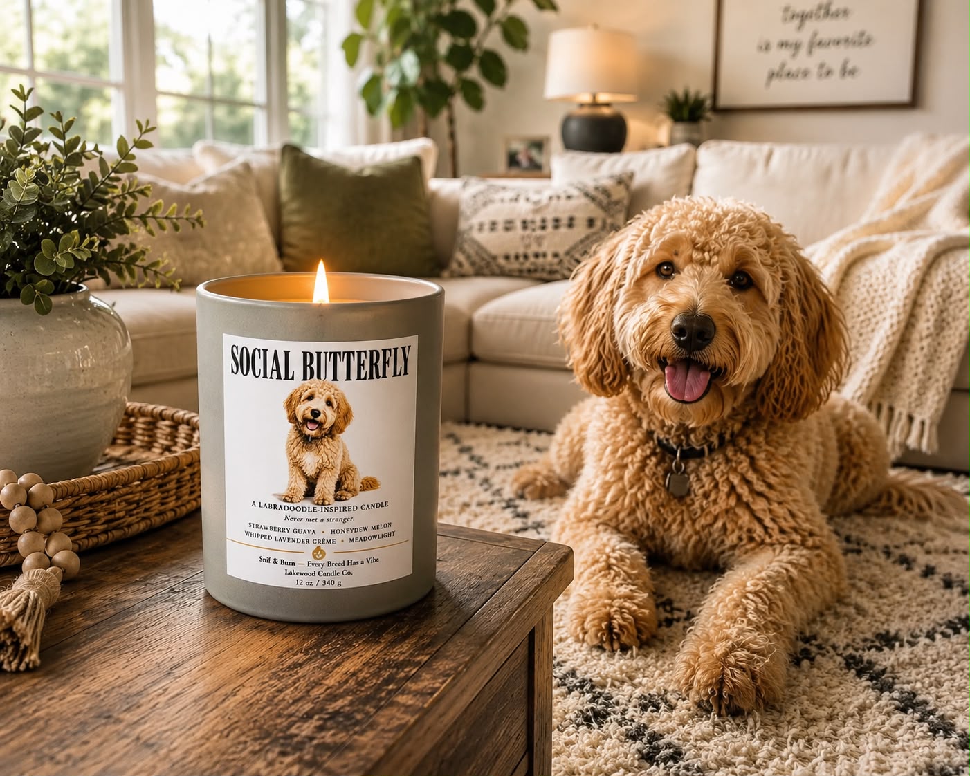 Social Butterfly – Labradoodle Inspired Candle | Coconut Soy Wax – 12oz