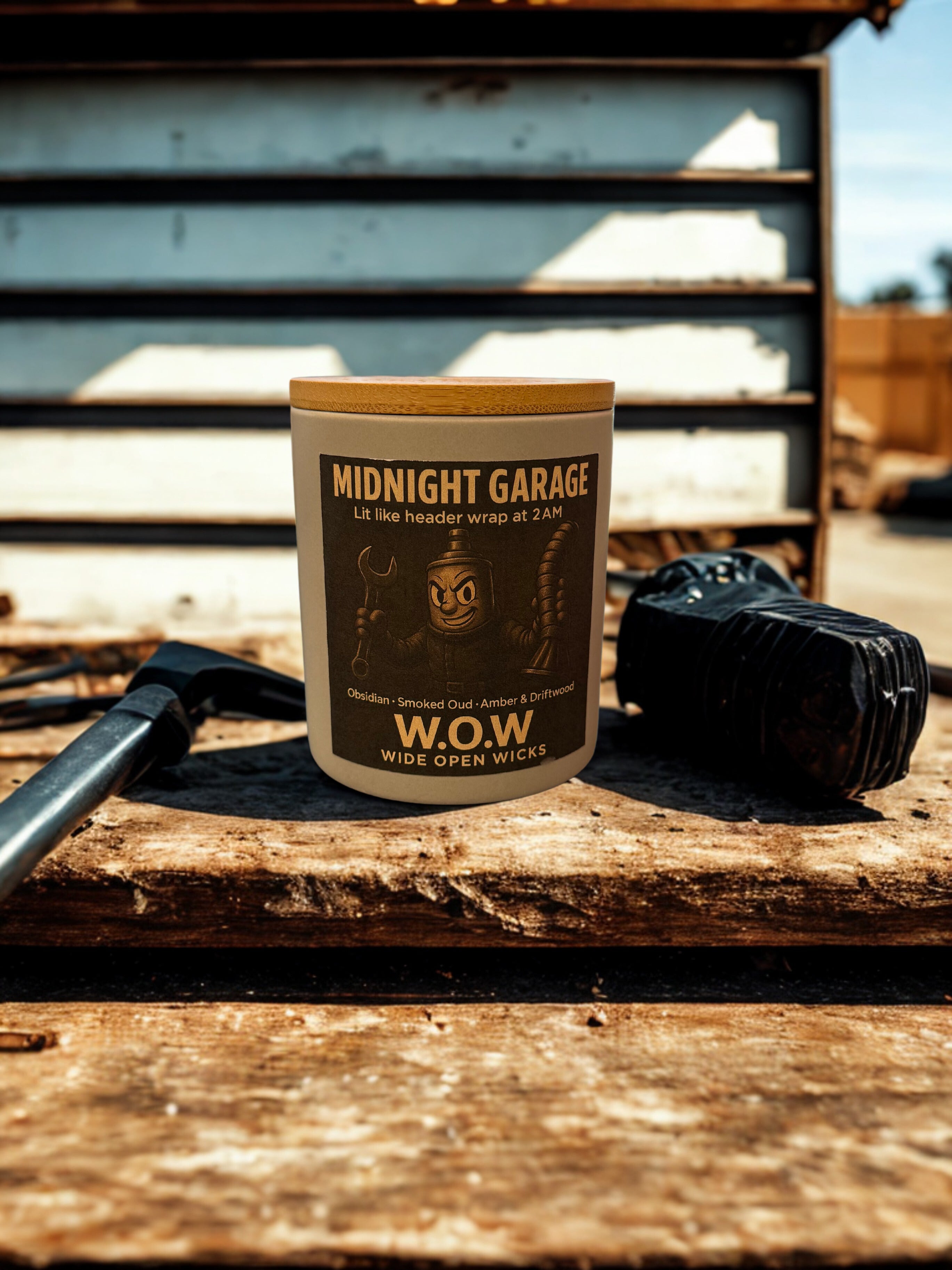 Midnight Garage – Obsidian, Smoked Oud & Amber Driftwood | Wide Open Wicks Candle by Lakewood Candle Co.