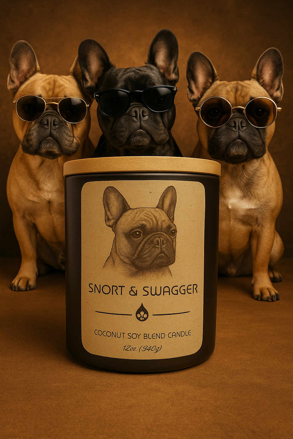 Snort & Swagger – French Bulldog-Inspired Candle | Golden Hour, Cashmere Musk, Gilded Mandarin | Coconut Soy Wax – 12oz