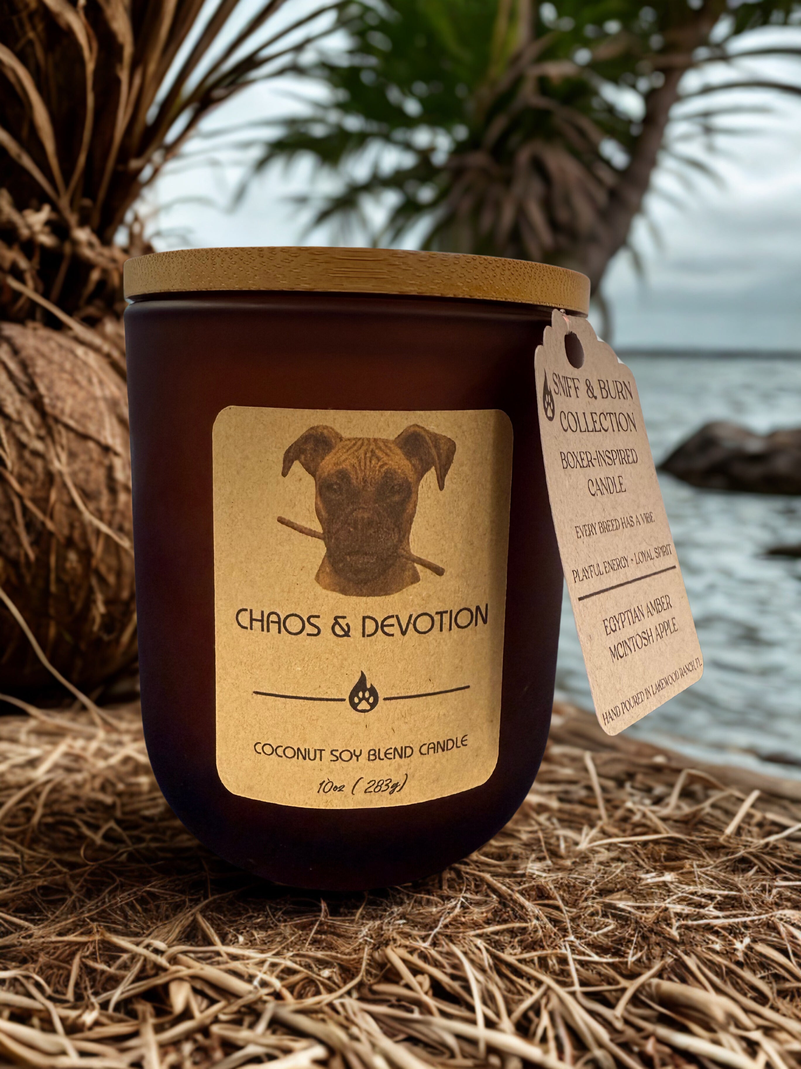 Chaos & Devotion – Boxer Dog Candle with Citrus, Apple & Musk Scent | Snif & Burn