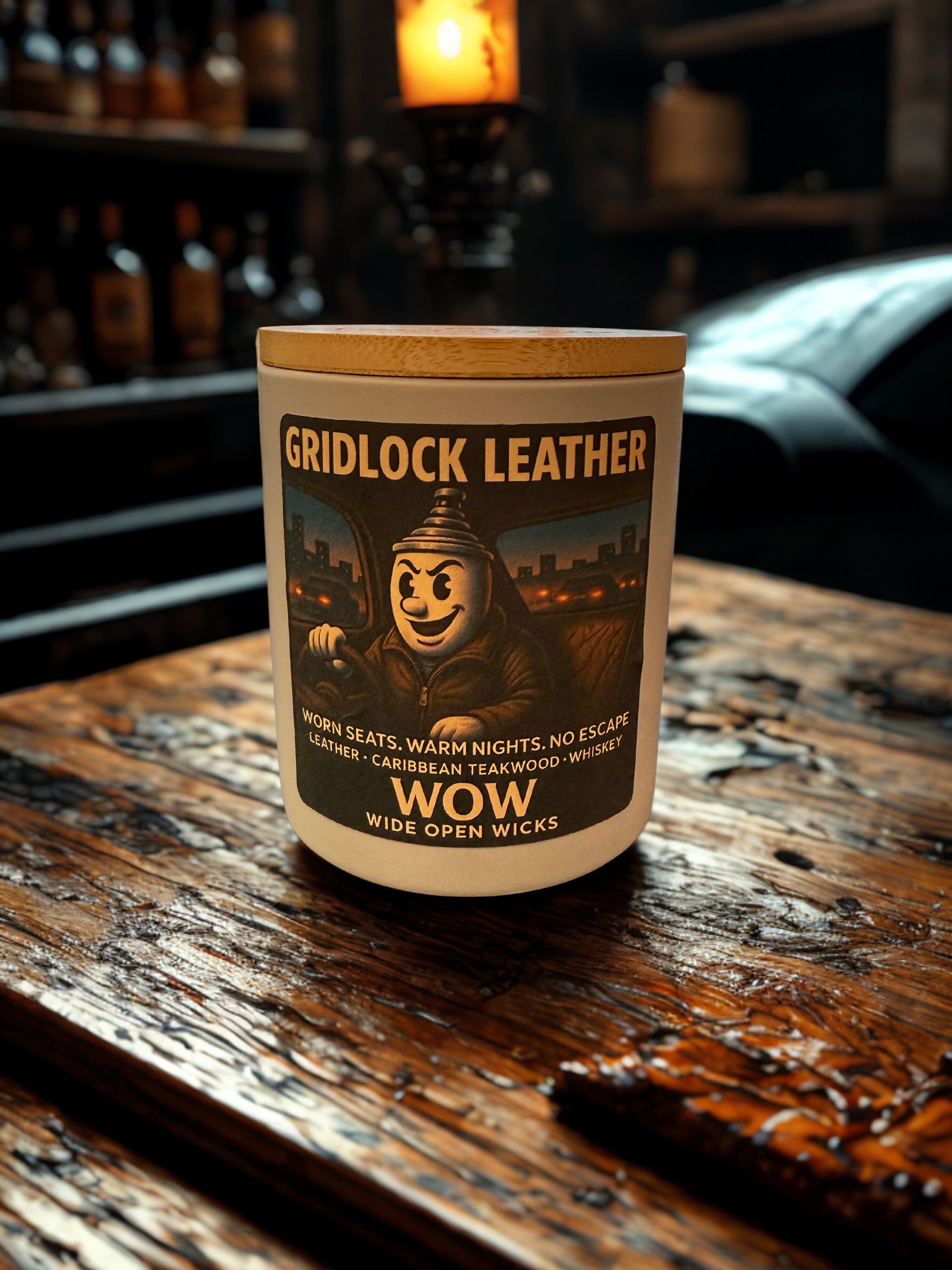Gridlock Leather | Leather, Whiskey & Teakwood Candle – Masculine Scented Candle by Wide Open Wicks
