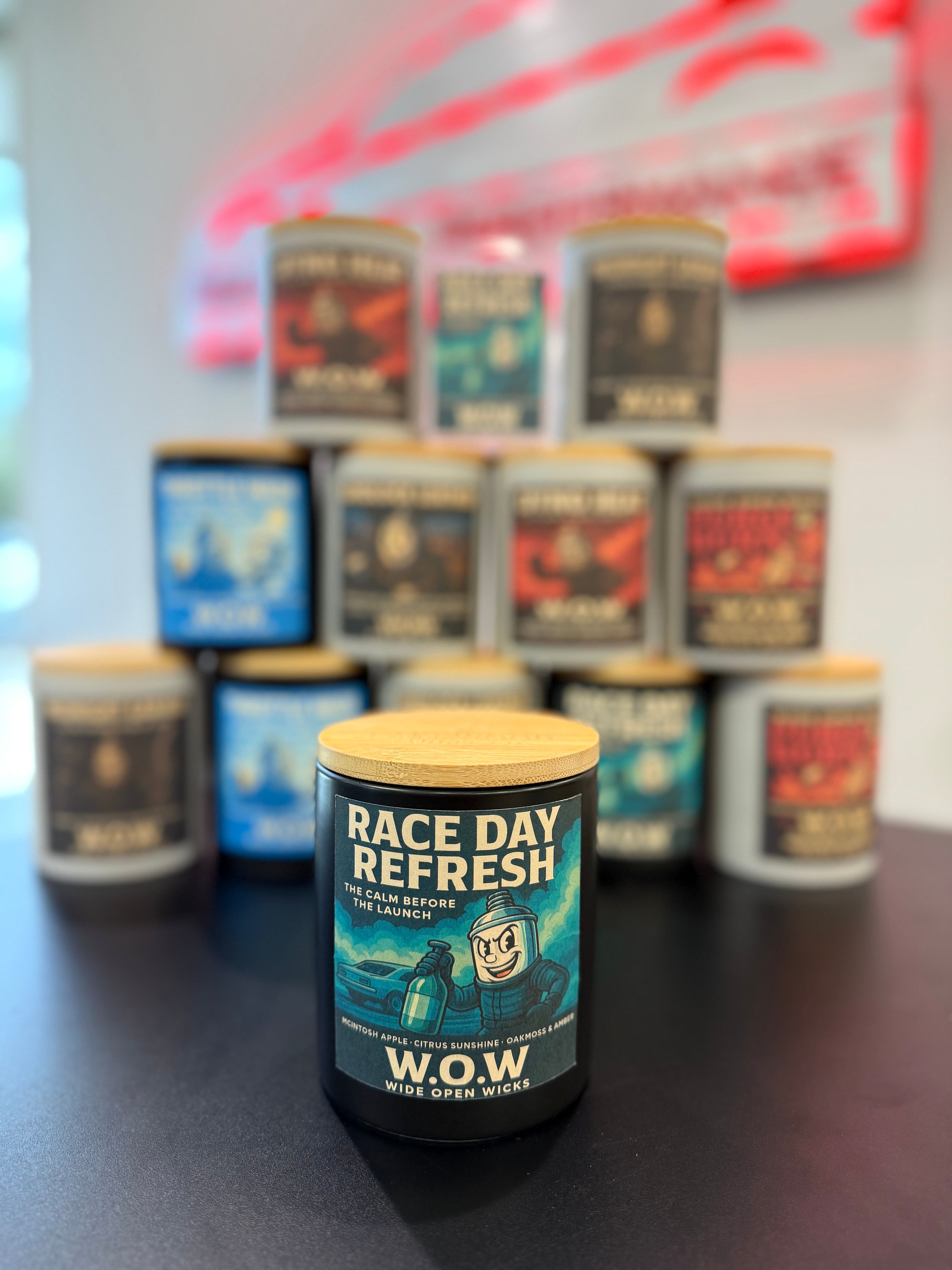 Race Day Refresh – McIntosh Apple, Citrus Sunshine & Oakmoss Amber | Wide Open Wicks Candle by Lakewood Candle Co.