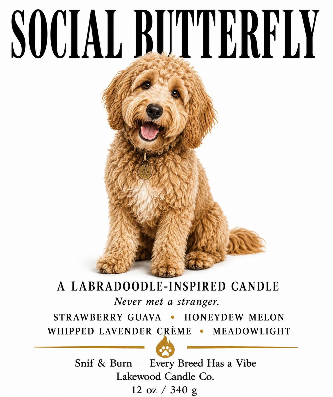 Social Butterfly – Labradoodle Inspired Candle | Coconut Soy Wax – 12oz
