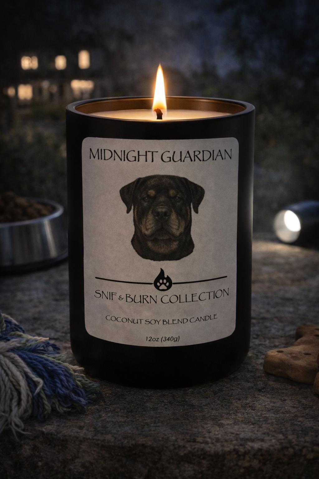 Midnight Guardian – Rottweiler Inspired Candle with Oakmoss & Amber, Smoked Oud, A Touch of Clove | Coconut Soy Wax - 12oz