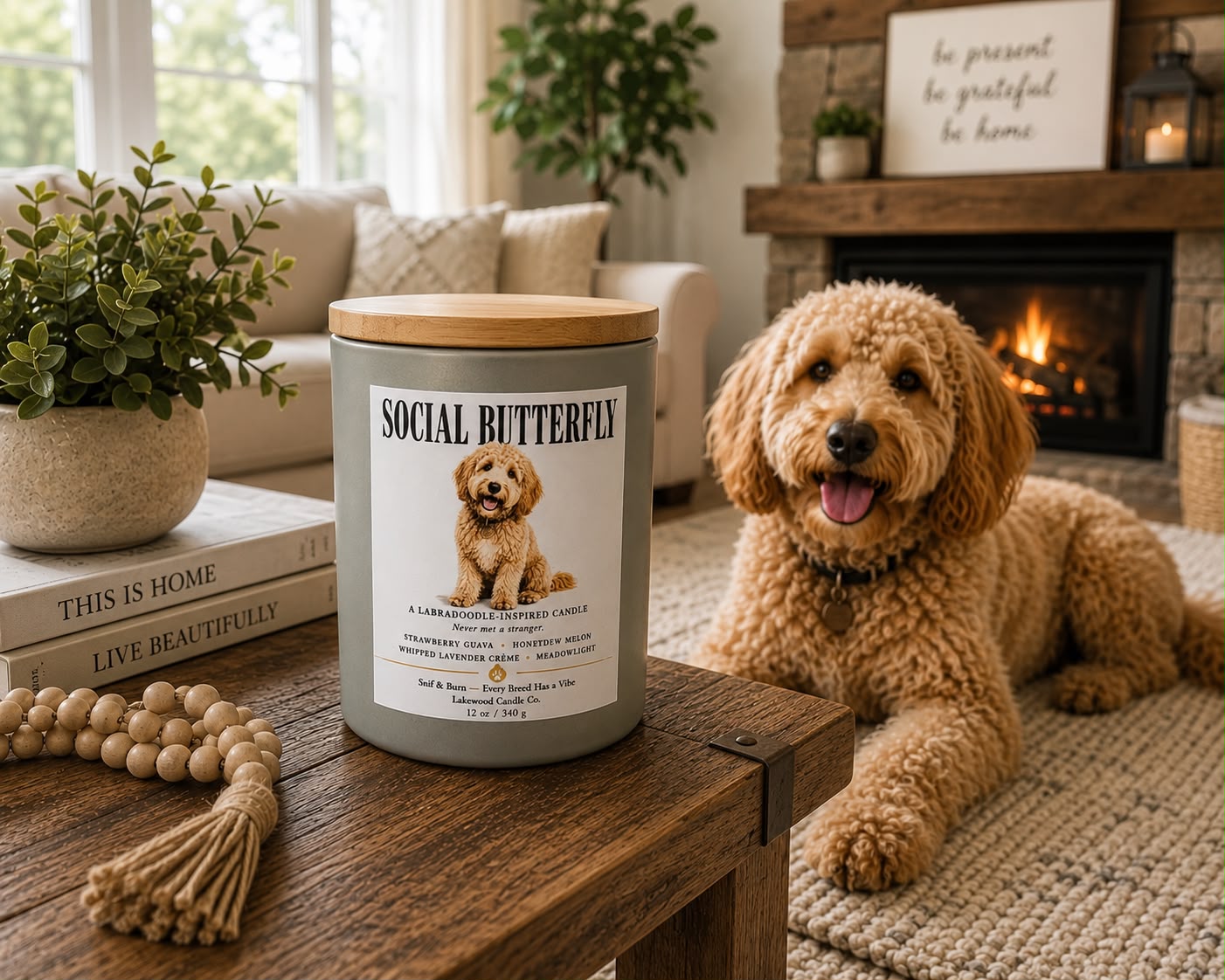 Social Butterfly – Labradoodle Inspired Candle | Coconut Soy Wax – 12oz