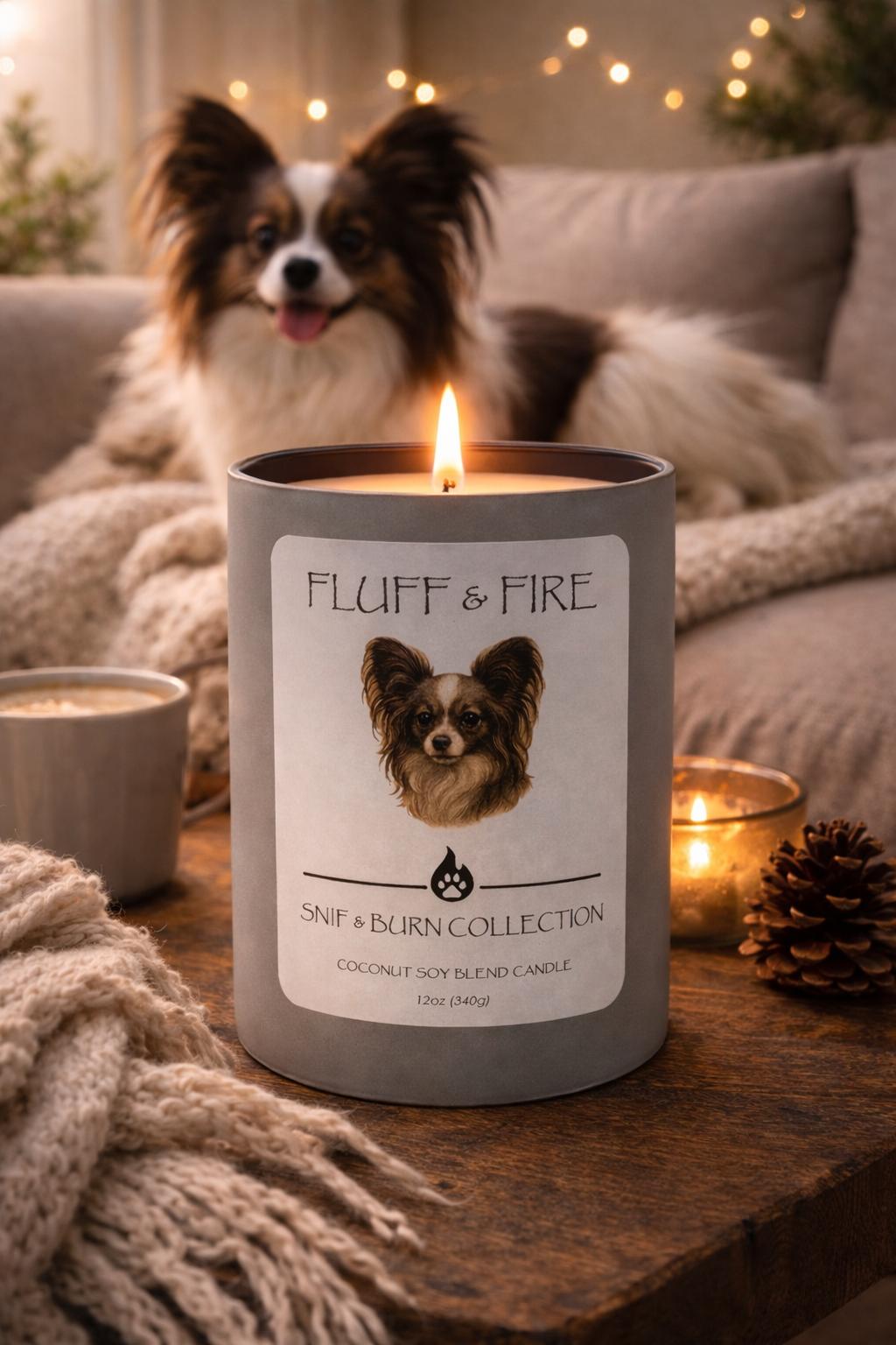 Fluff & Fire - Papillon Inspired Candle with Blood Orange, Crystallized Ginger & Cardamom, Cashmere Musk | Coconut Soy Wax - 12oz