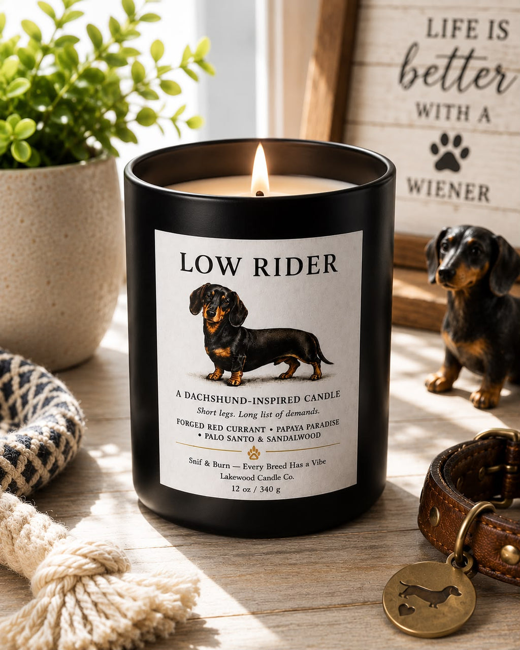 Low Rider – Dachshund Inspired Candle | Coconut Soy Wax – 12oz