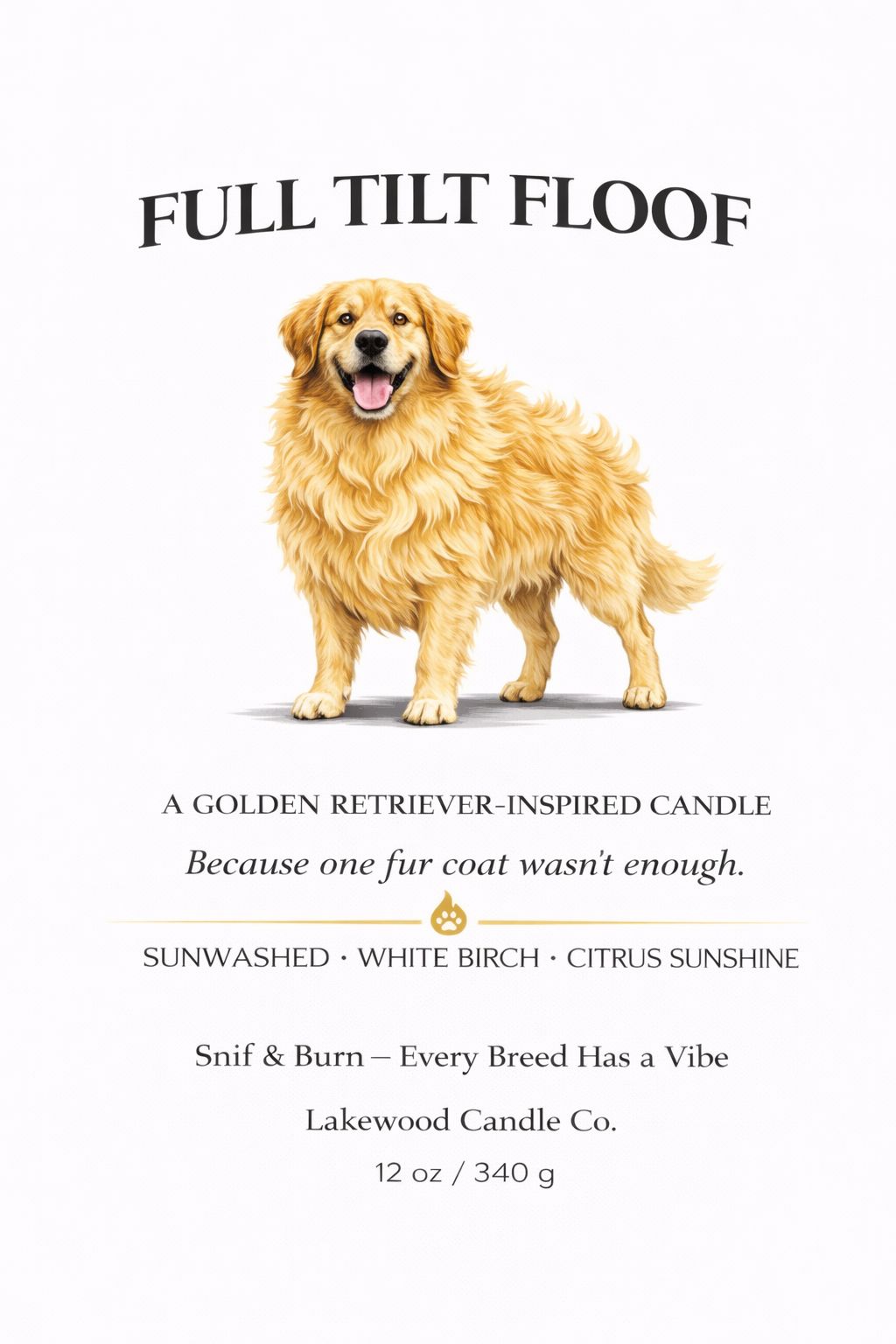 Full Tilt Floof – Golden Retriever Inspired Candle | Coconut Soy Wax – 12oz