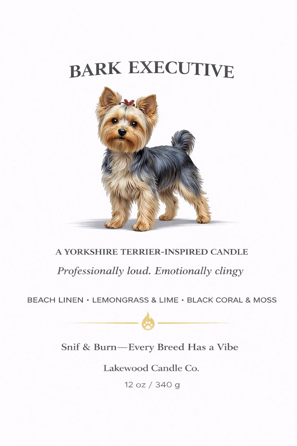 Bark Executive – Yorkie Inspired Candle | Coconut Soy Wax – 12oz