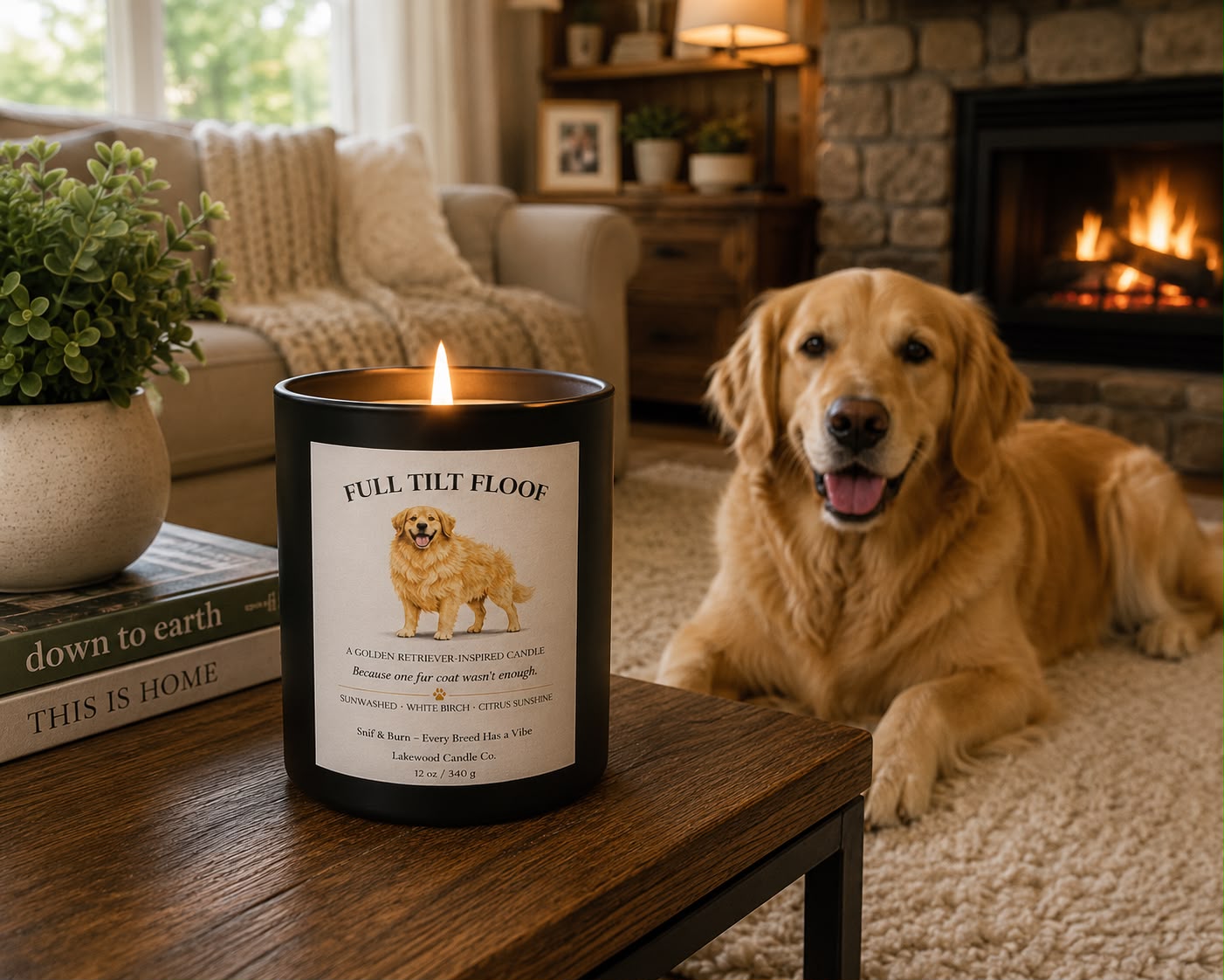 Full Tilt Floof – Golden Retriever Inspired Candle | Coconut Soy Wax – 12oz