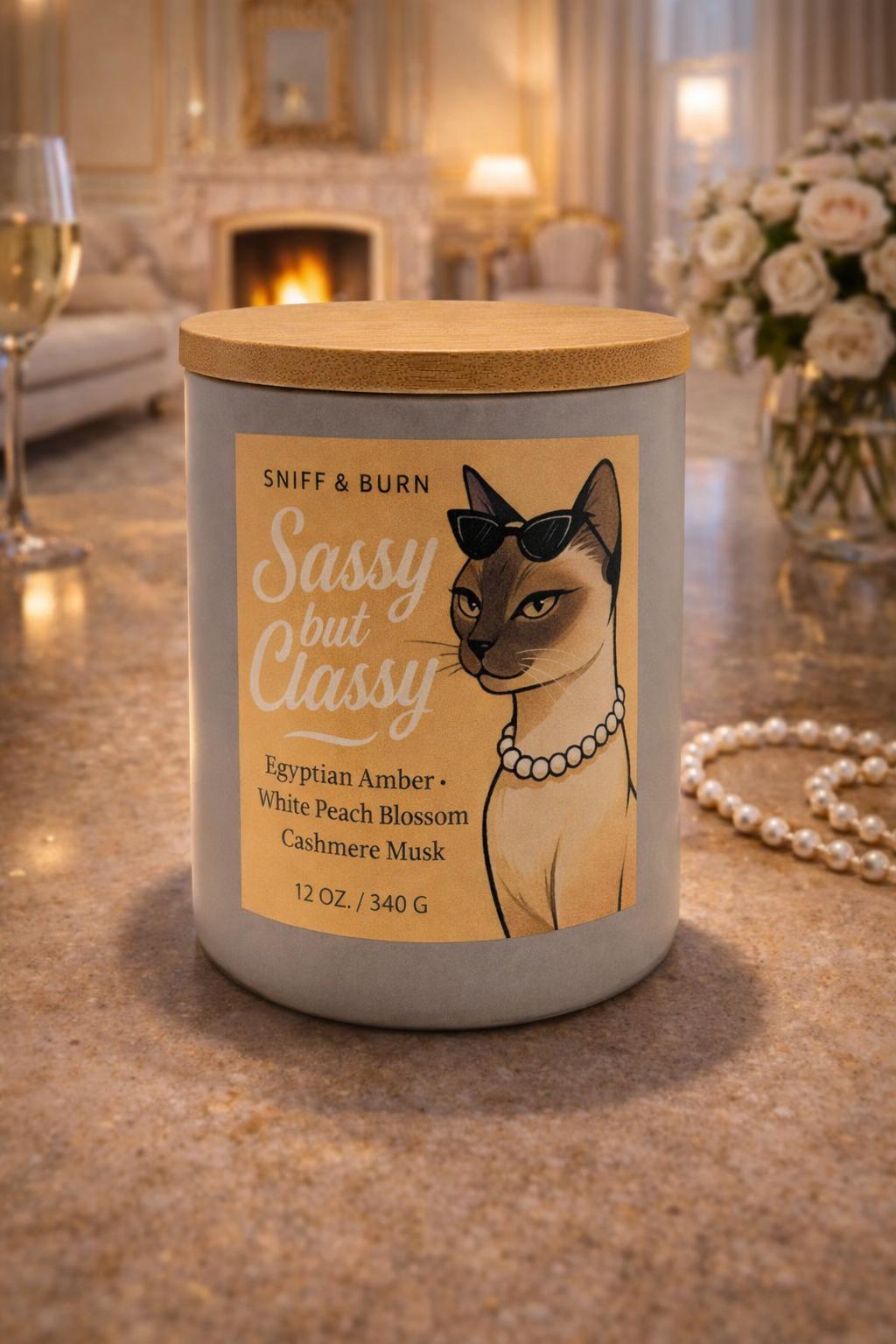 Sassy but Classy - Cat Inspired Candle with Egyptian Amber, White Peach Blossom and Cashmere Musk | Coconut Sox Wax – 12oz