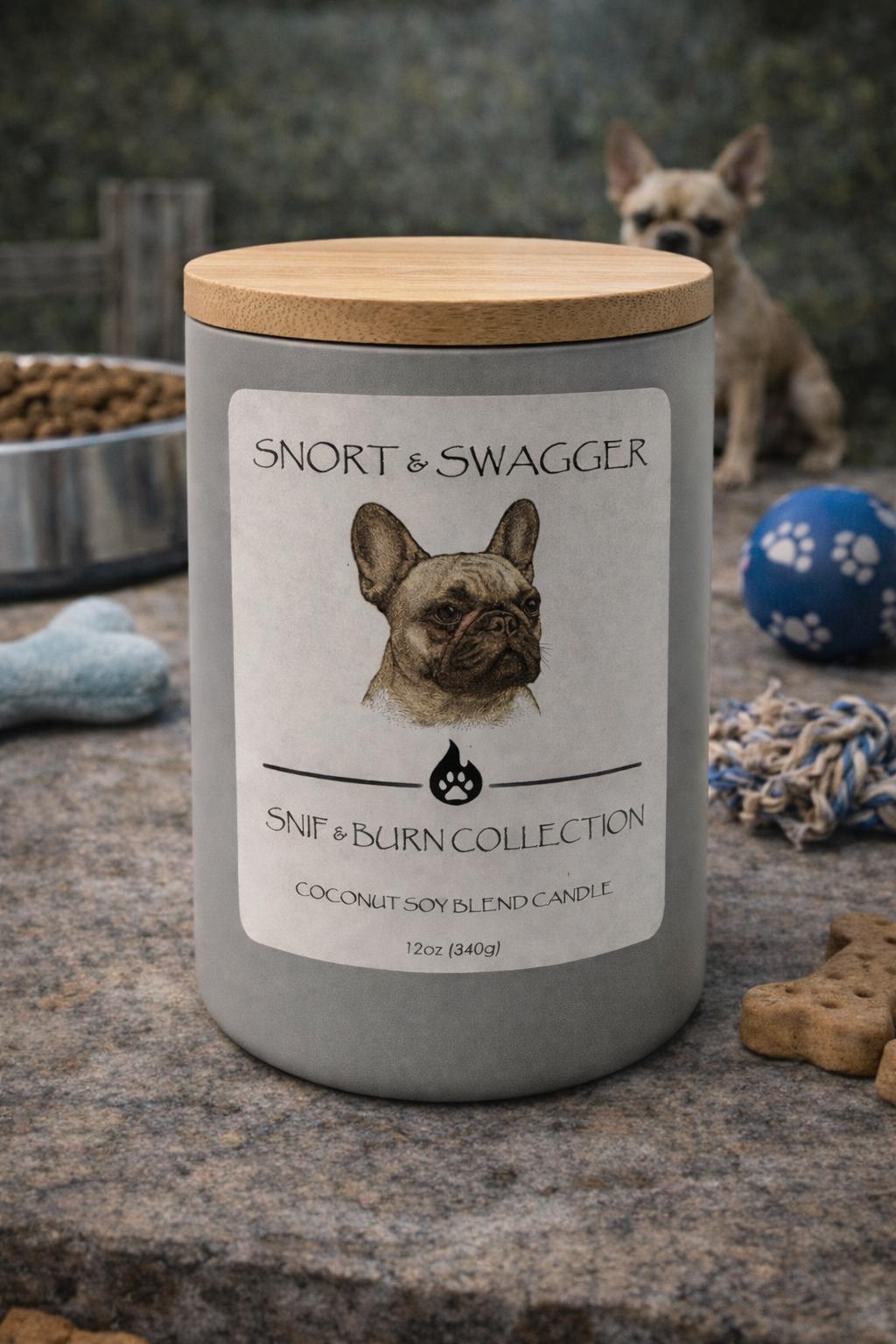 Snort & Swagger - French Bulldog Inspired Candle with Golden Hour, Cashmere Musk and Gilded Mandarin | Coconut Soy Wax – 12oz