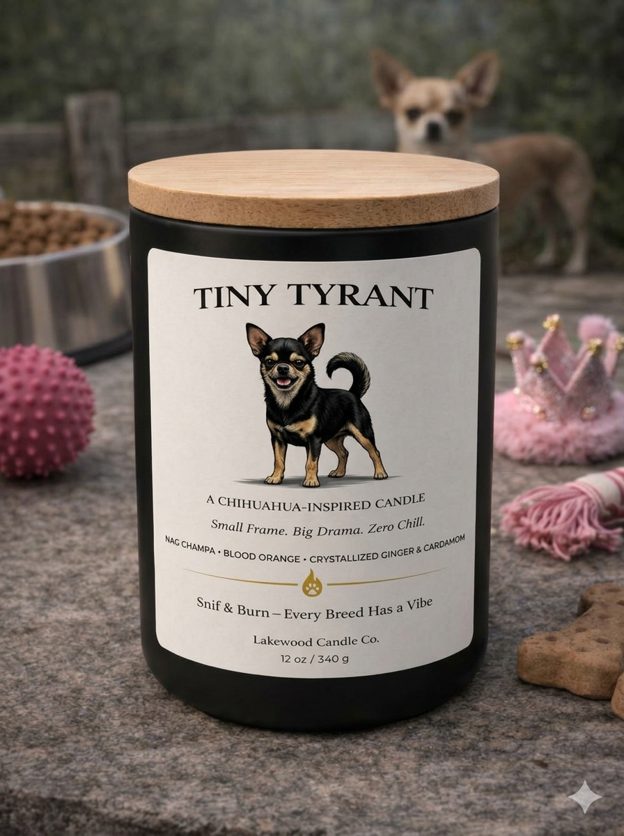 Tiny Tyrant – Chihuahua Inspired Candle | Coconut Soy Wax – 12oz