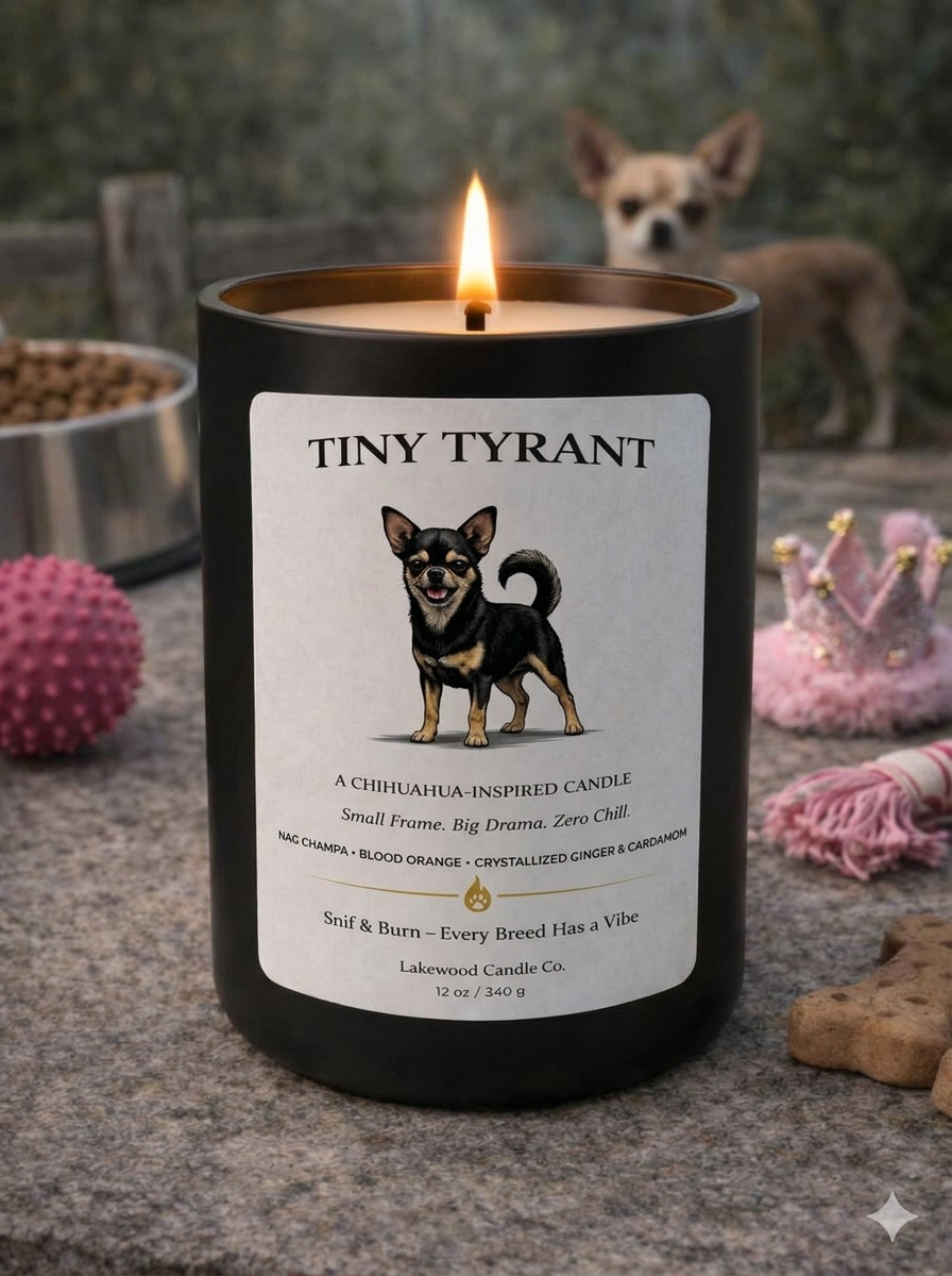 Tiny Tyrant – Chihuahua Inspired Candle | Coconut Soy Wax – 12oz