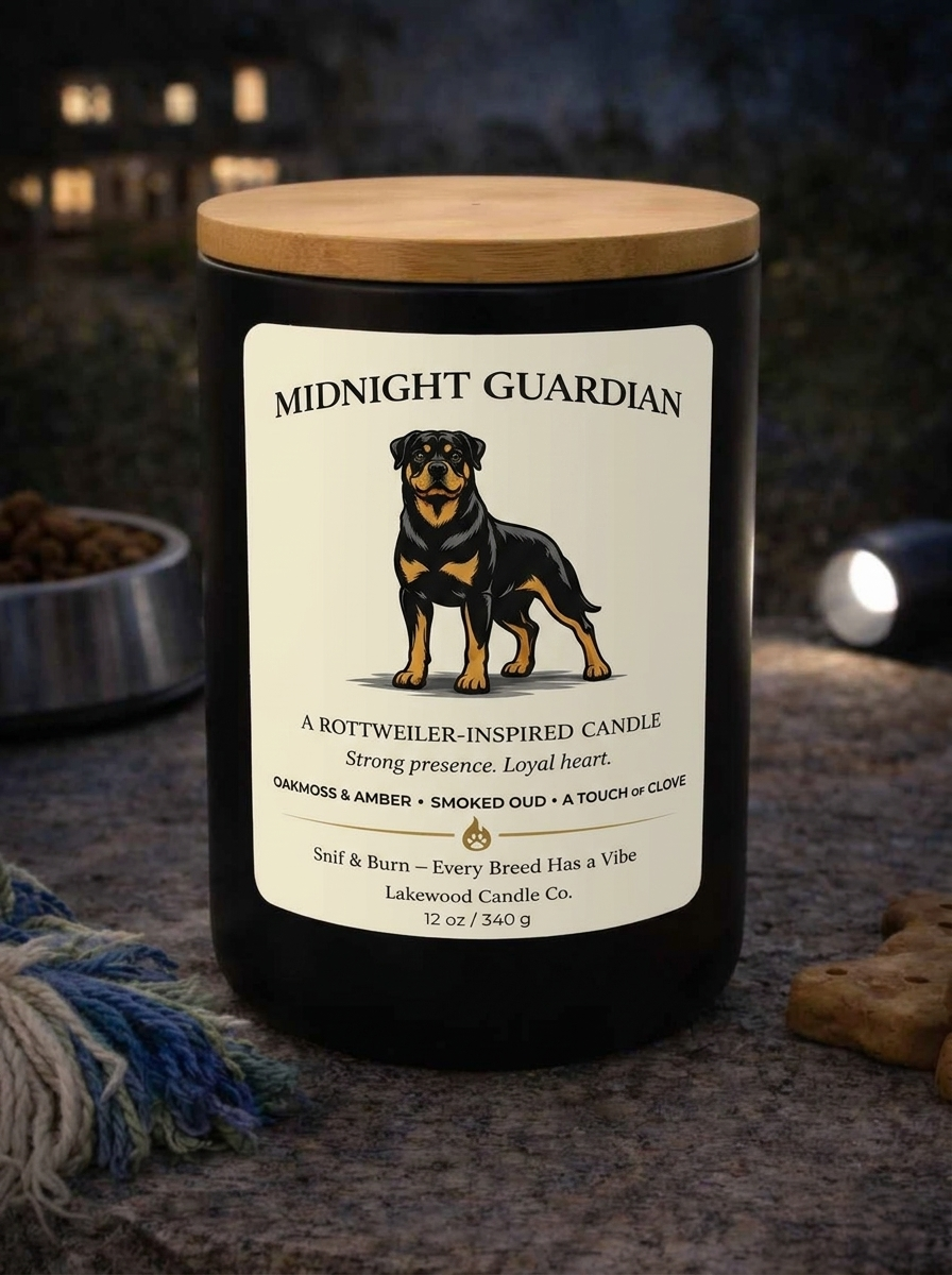 Midnight Guardian - Rottweiler Inspired Candle | Coconut Soy Wax – 12oz
