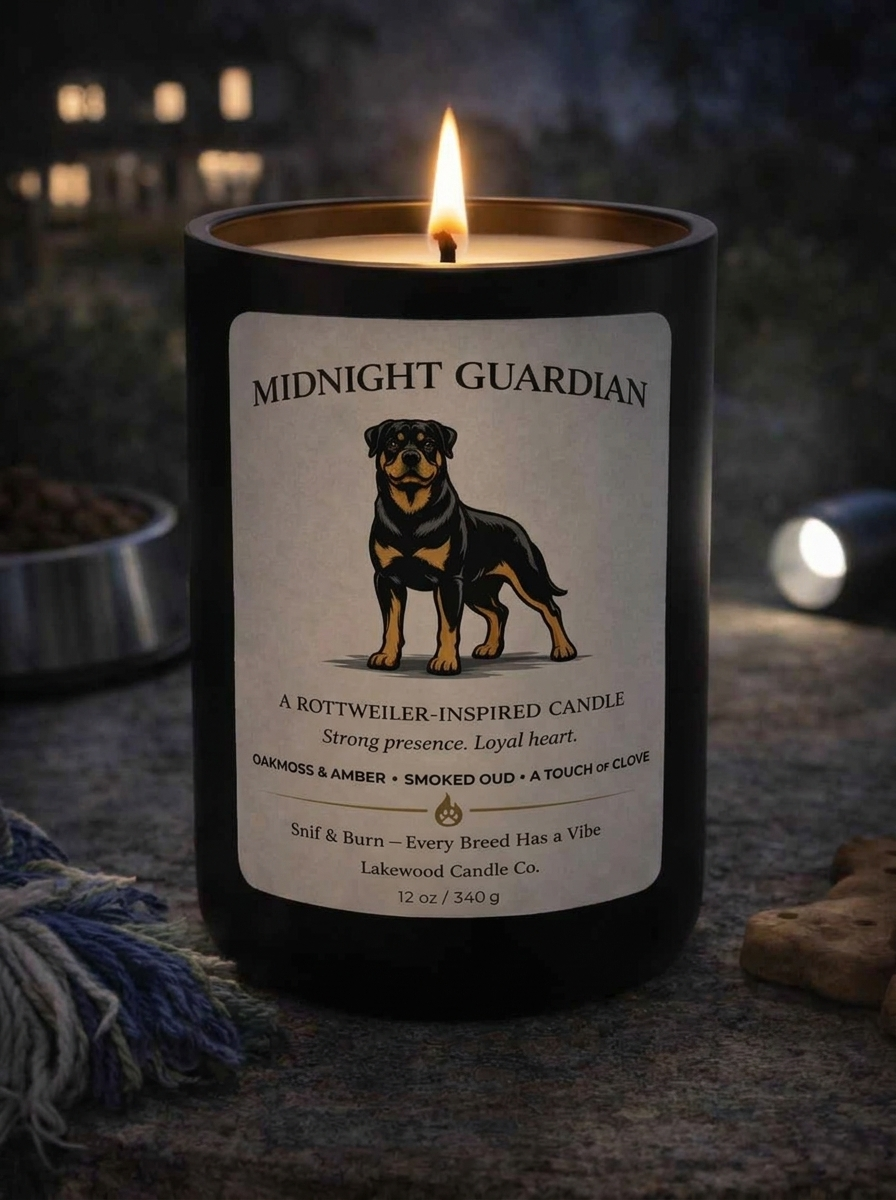 Midnight Guardian - Rottweiler Inspired Candle | Coconut Soy Wax – 12oz