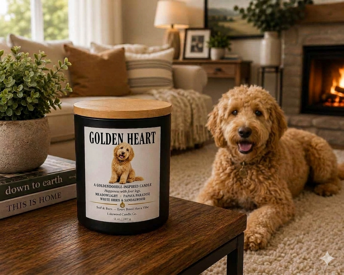 Golden Heart – Goldendoodle Inspired Candle | Coconut Soy Wax – 12oz
