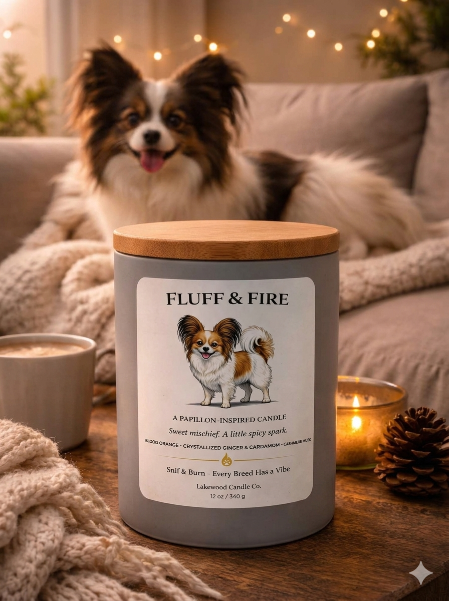 Fluff & Fire - Papillon Inspired Candle | Coconut Soy Wax - 12oz