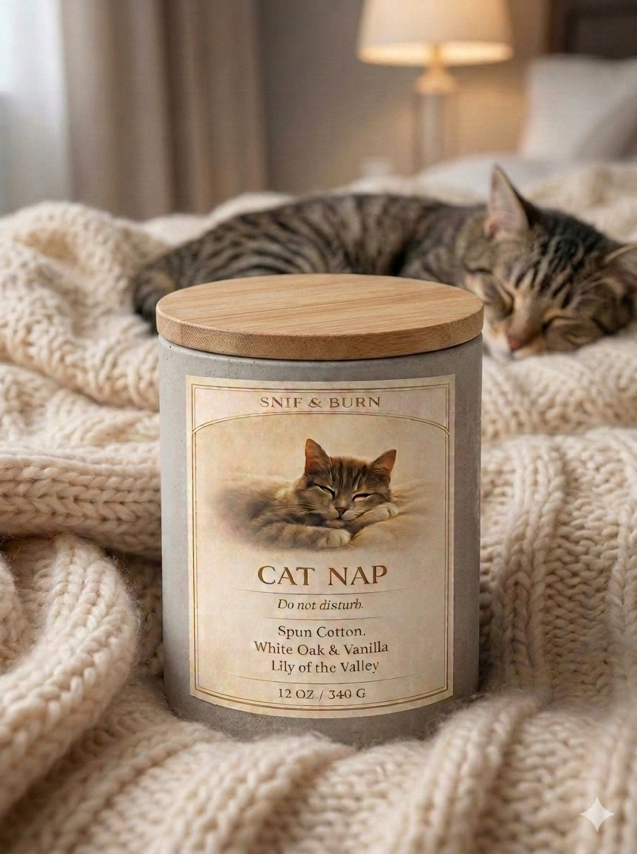 Cat Nap cat inspired candle by Lakewood Candle Co.